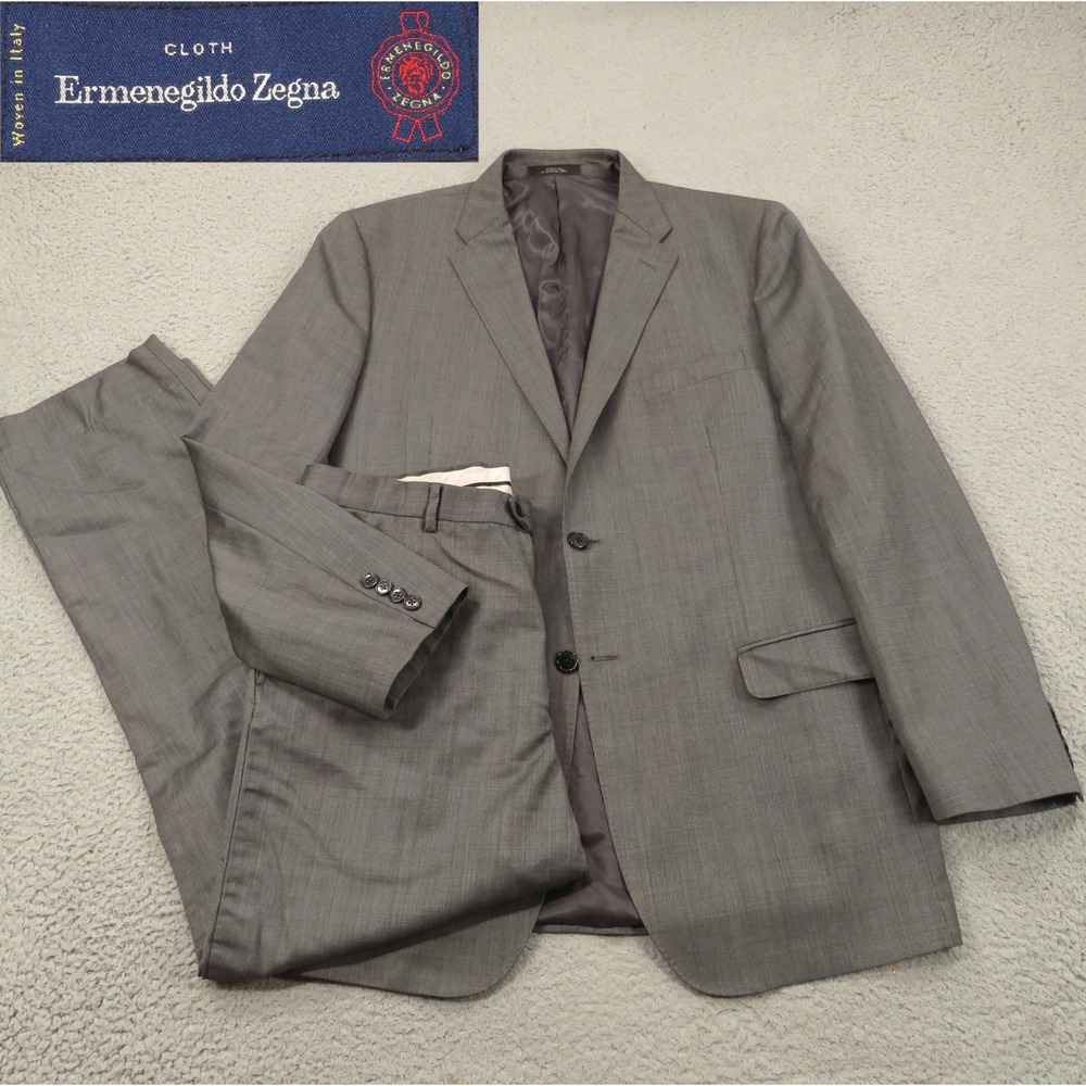 Ermenegildo Zegna Suit 44L Silk Wool Charcoal 2pc Flat Trouser 36x32 Pant Jacket